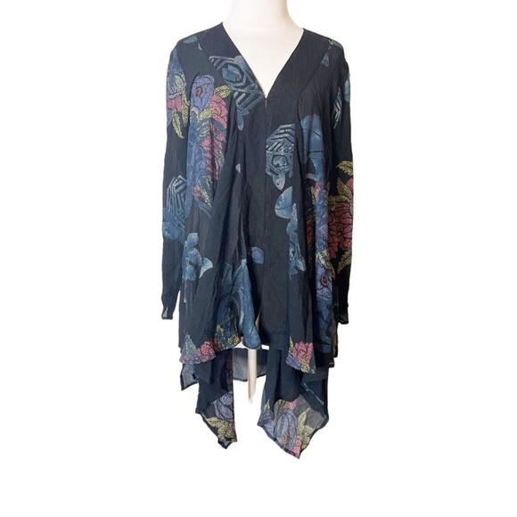 Citron Santa Monica silk draped texturized floral blouse asymmetrical sz L - Picture 1 of 7